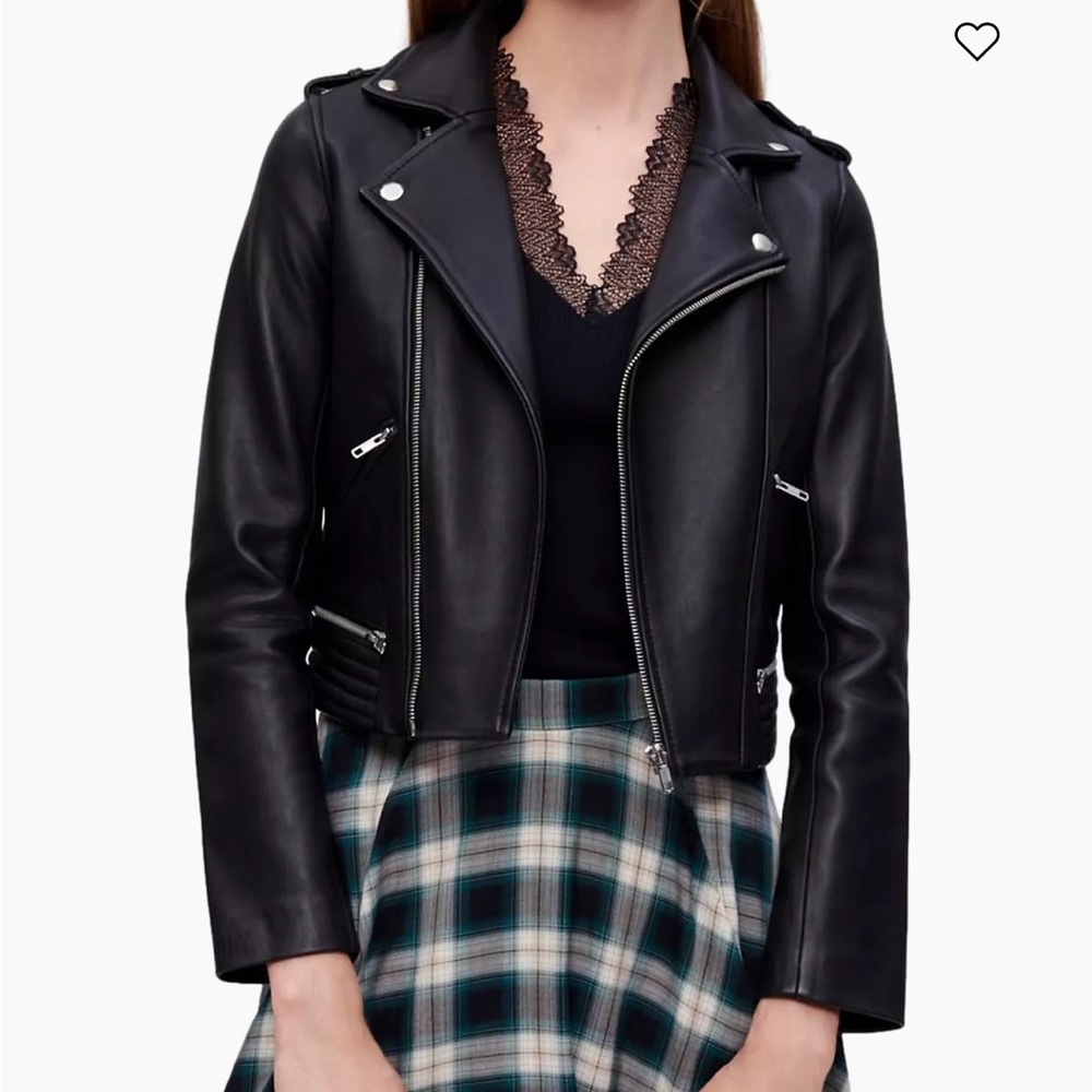 Maje Black Leather Biker Jacket with Silver Accents - Picture 6 of 6